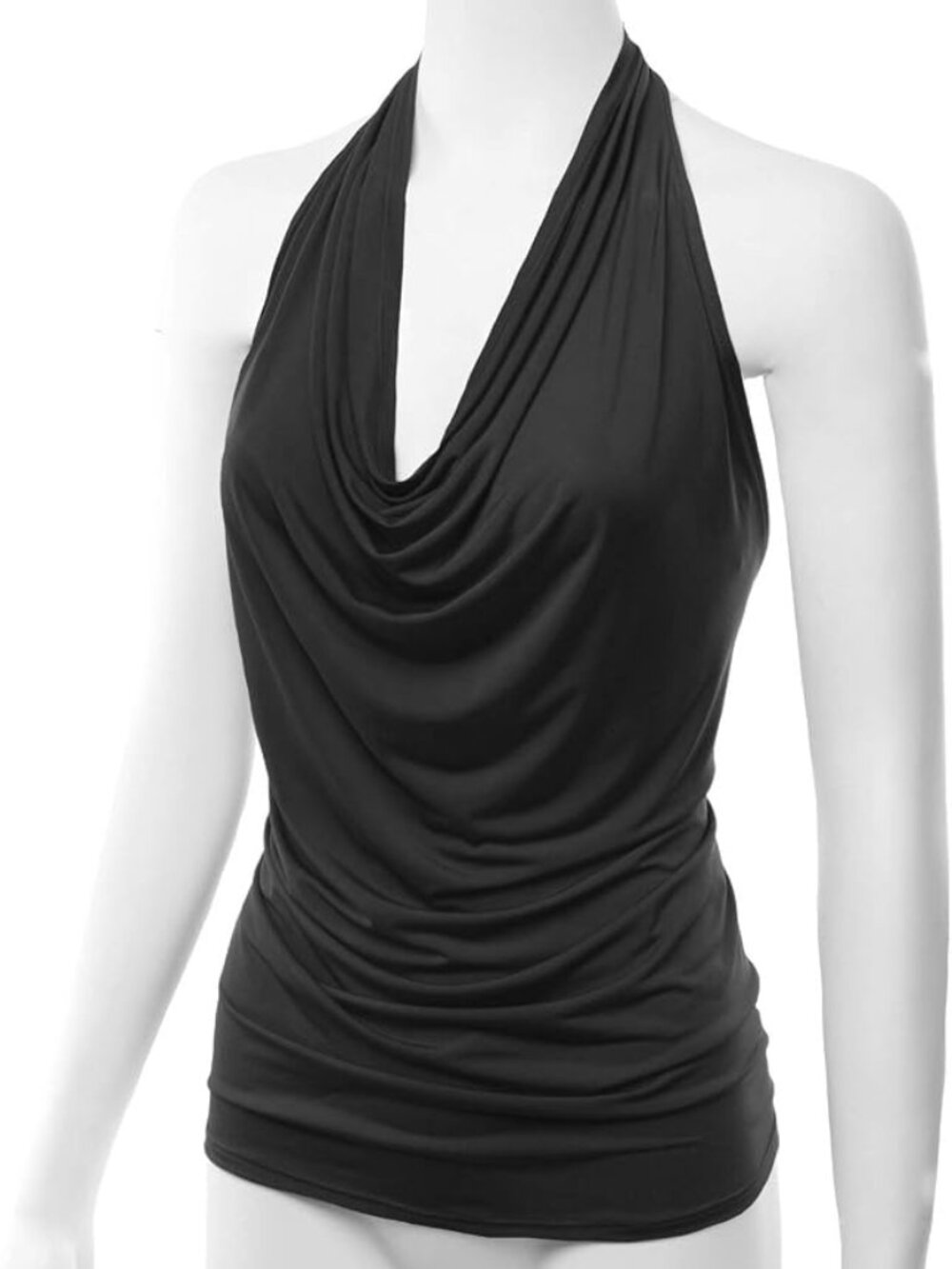 Women's Casual Black Halter Neck Draped Front Sexy Backless Tank Top (S) - Picture 2 of 6